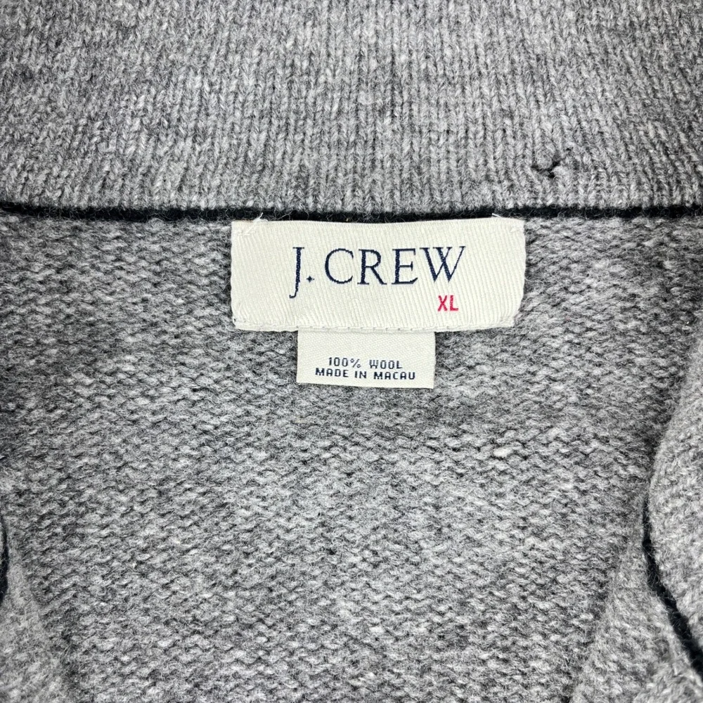 Vintage J. Crew Sweater Mens XL Gray Black 100% Wool Quarter Zip Raglan Pullover